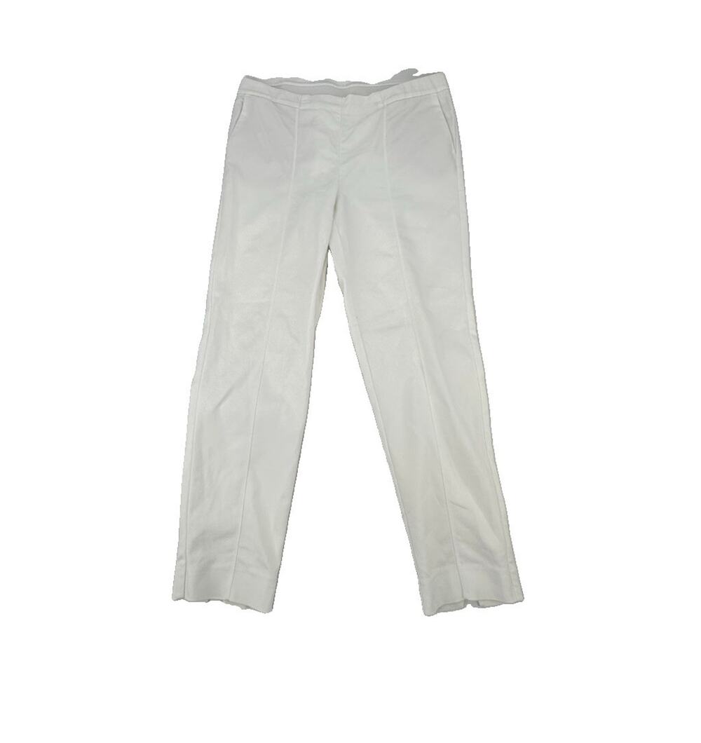 J Jill Essential Slim Ankle Pants Women 12 White Notch Hem Elastic Waist DV5